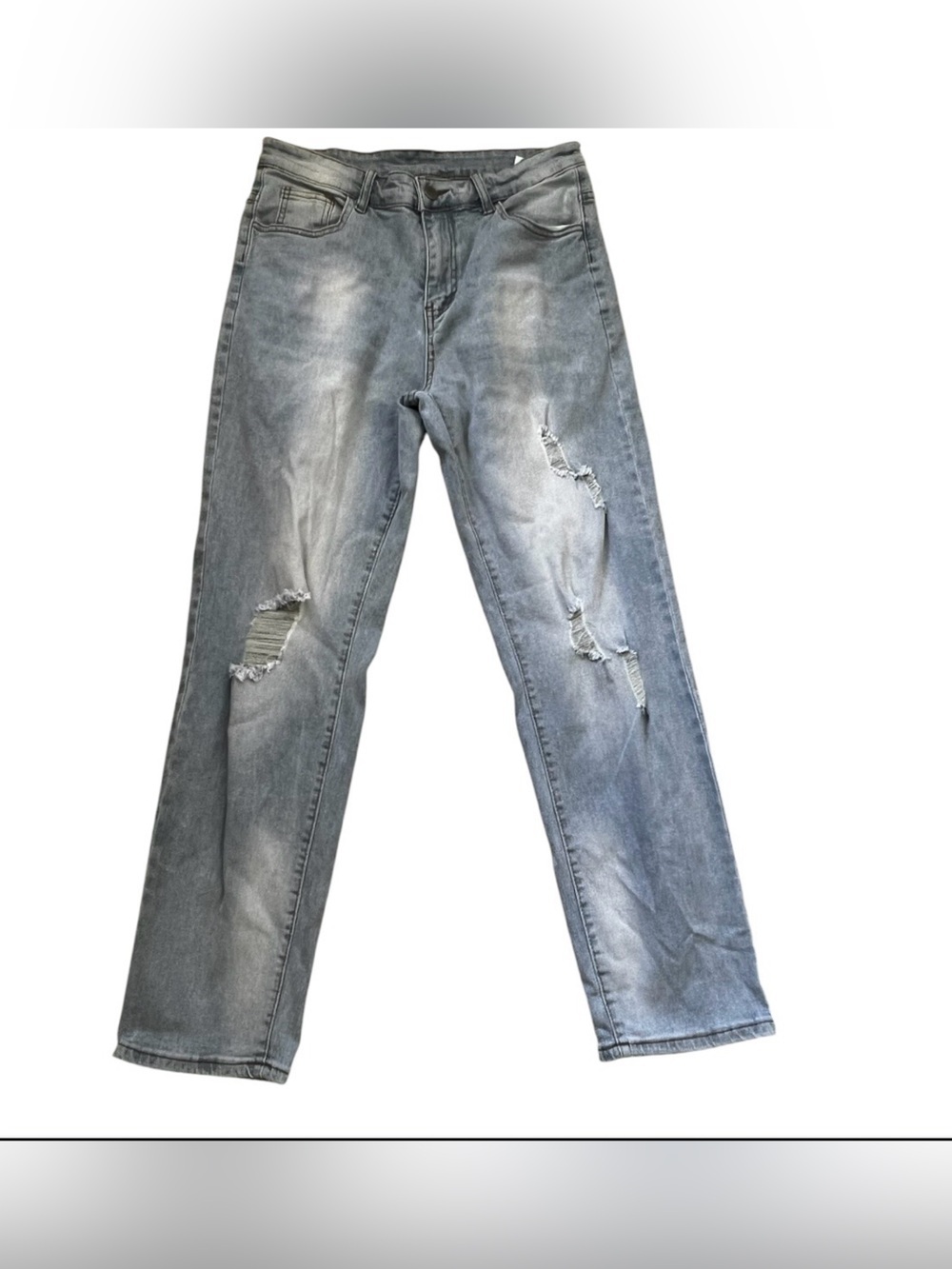 Men's Slim Straight Washed Grey Ripped Jeans Size S